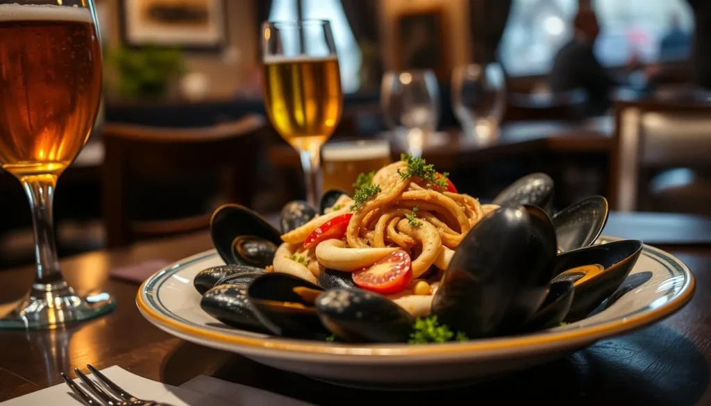 Traditional Flemish seafood dish being served in a Dunkirk restaurant