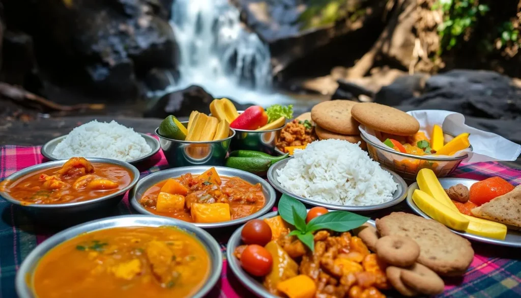 Traditional Guyanese cuisine with dishes typically served on tours to Orinduik Falls