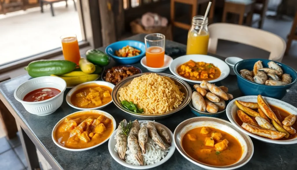 Traditional Guyanese food served at a local eatery on Leguan Island