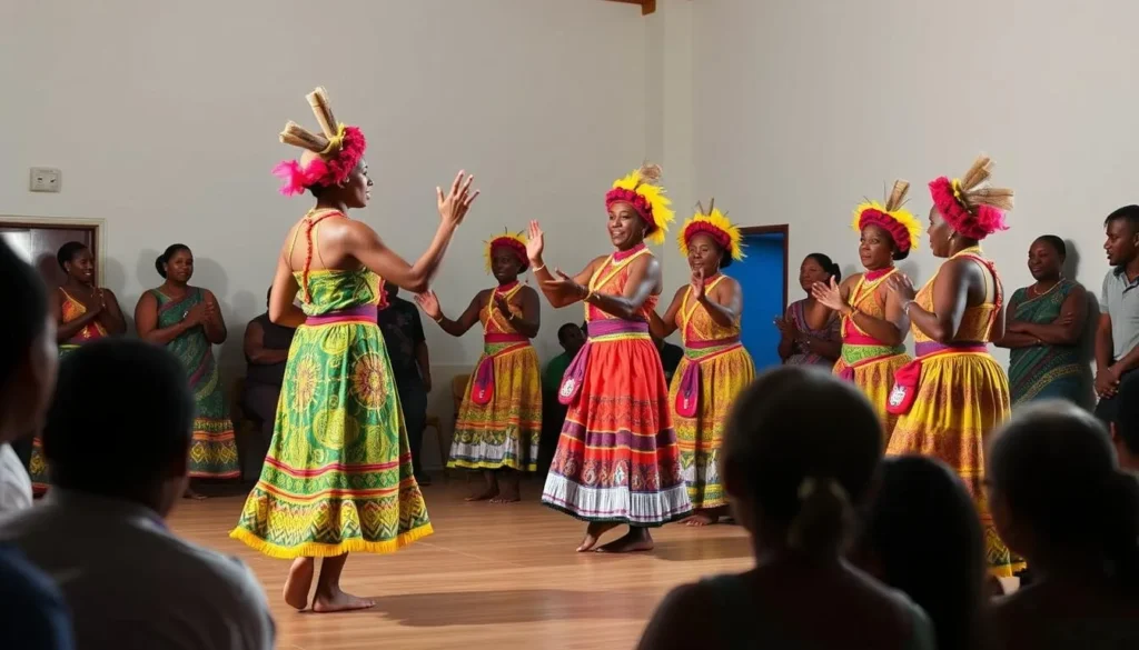 Traditional Kanak cultural performance in Noumea New Caledonia with dancers in traditional attire Traditional Kanak cultural performance in Noumea New Caledonia with dancers in traditional attire