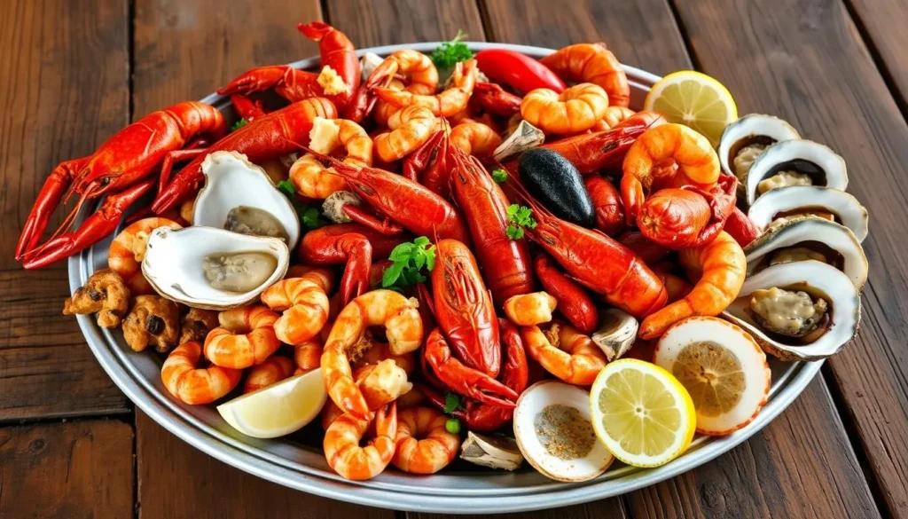Traditional Louisiana seafood platter with crawfish, shrimp, and local specialties Traditional Louisiana seafood platter with crawfish, shrimp, and local specialties