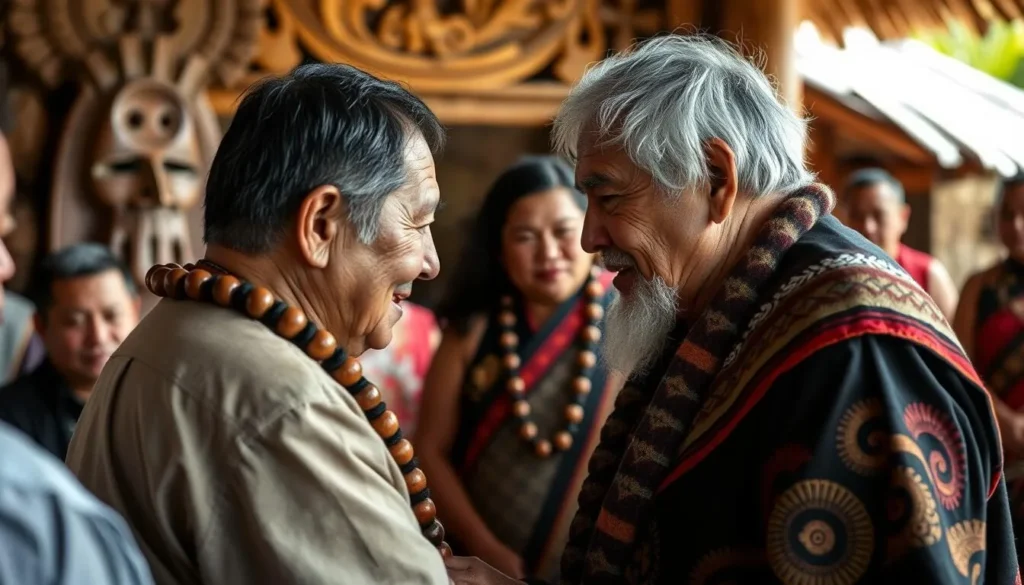 Traditional Māori greeting (hongi) in Bay of Plenty New Zealand