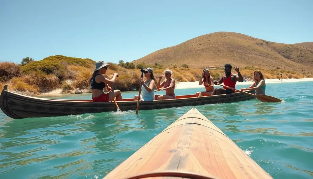 Traditional Māori waka (canoe) experience along Abel Tasman coastline