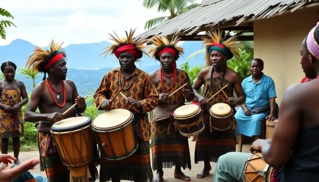 Traditional Maroon cultural performance in the Blue Mountains Jamaica, showcasing local heritage and Blue Mountains Jamaica things to do