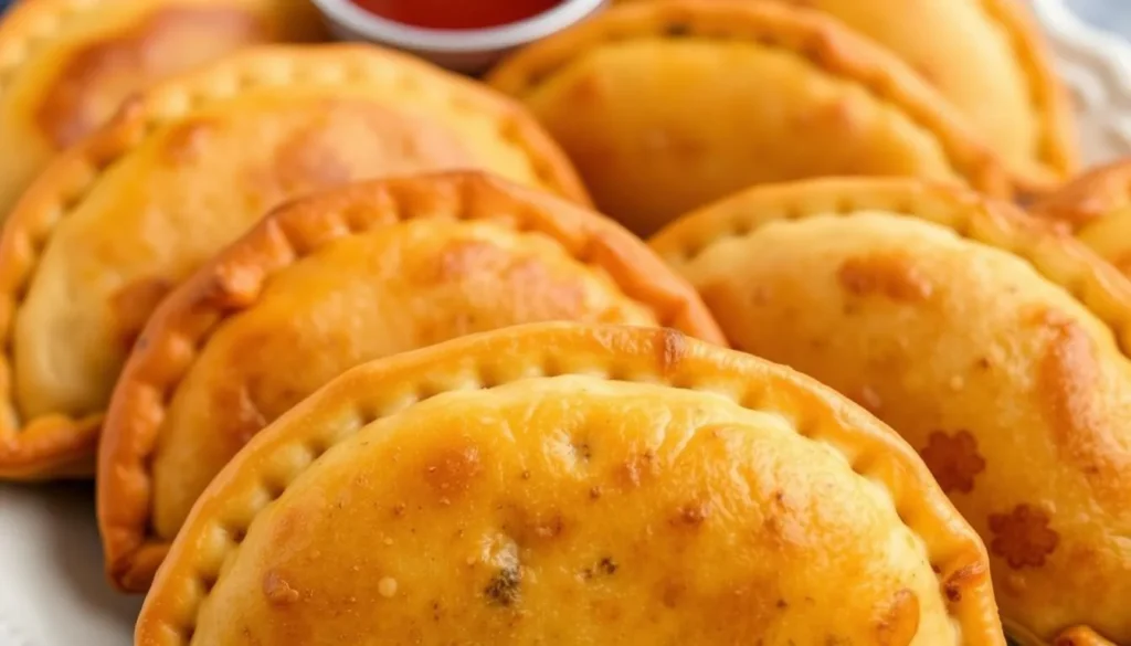 Traditional Natchitoches meat pies with a side of dipping sauce