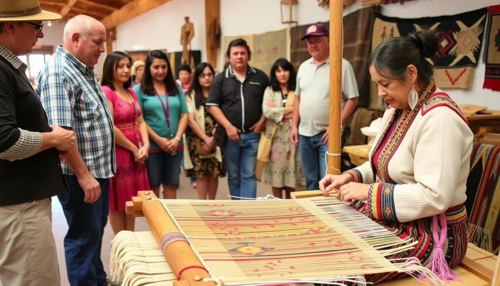 Traditional Navajo weaver demonstrating rug weaving techniques at Hubbell Trading Post