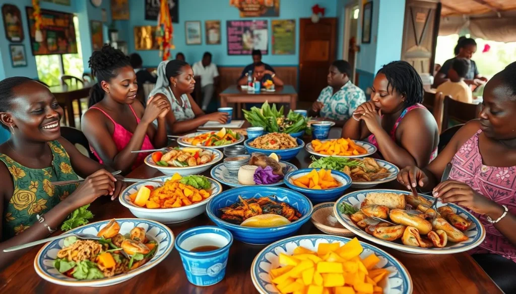 Traditional Nevisian cuisine served at a local restaurant in Cotton Ground Traditional Nevisian cuisine served at a local restaurant in Cotton Ground