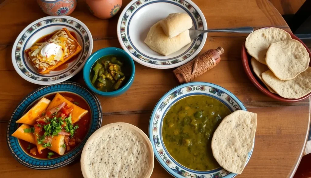 Traditional New Mexican cuisine with colorful dishes and ingredients