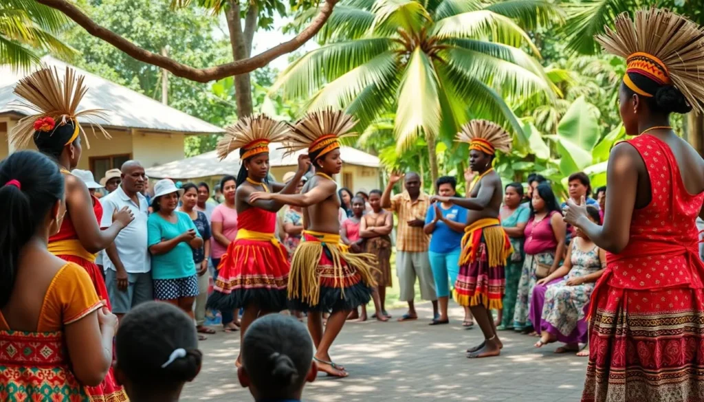 Traditional Patamona cultural performance in Kopinang village with dancers in traditional attire
