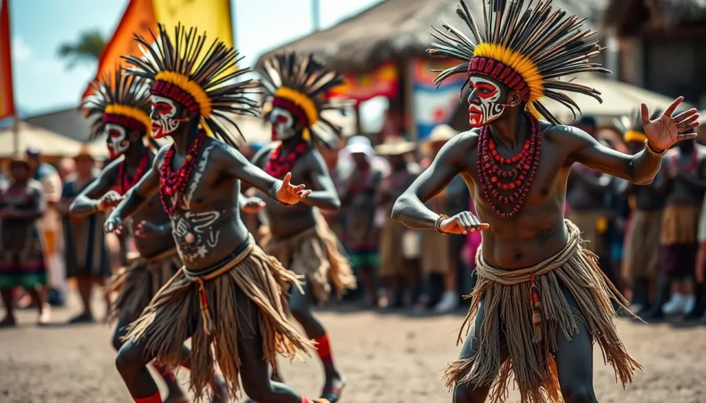 Traditional Rapa Nui dancers performing during the Tapati Festival, highlighting cultural events in this Easter Island travel guide