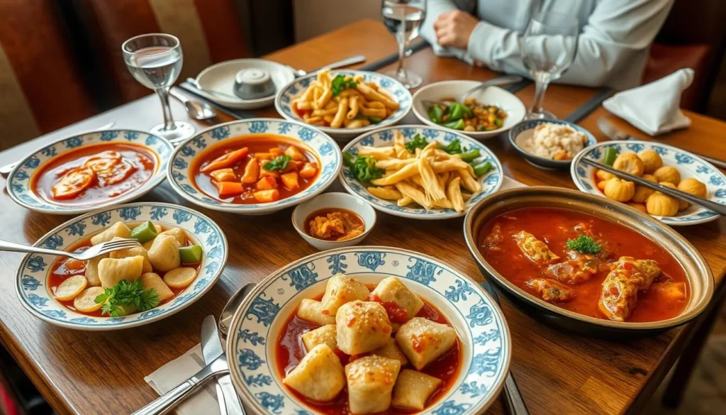 Traditional Russian dishes served at a restaurant in Magnitogorsk