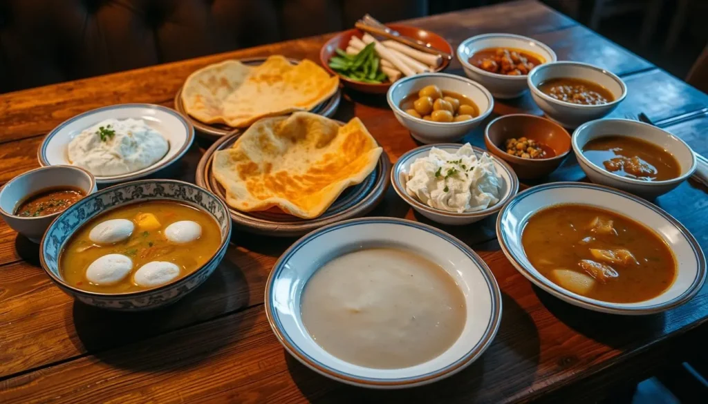 Traditional Russian dishes served at a restaurant in Smolensk