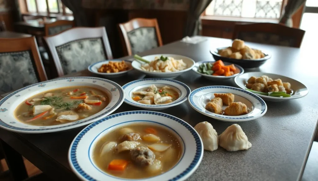 Traditional Russian dishes served at a restaurant in Yaroslavl