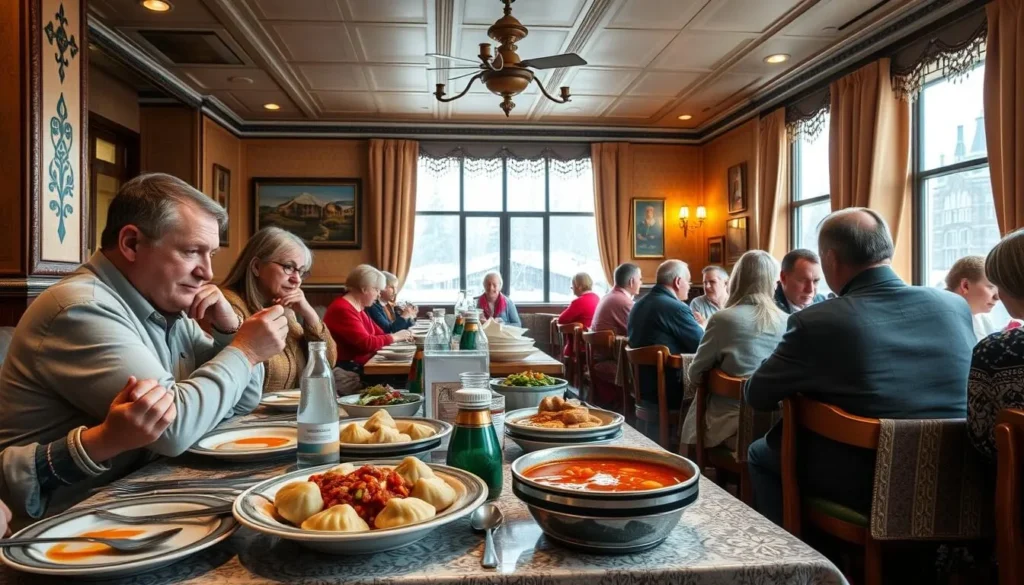 Traditional Siberian cuisine served in a Tomsk restaurant with pelmeni dumplings and other local dishes Traditional Siberian cuisine served in a Tomsk restaurant with pelmeni dumplings and other local dishes