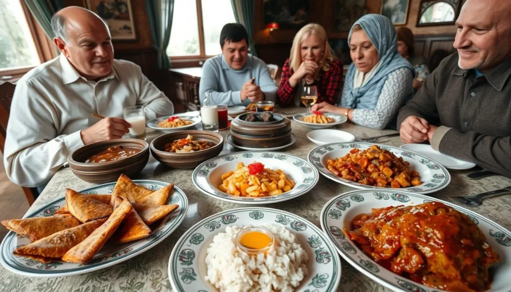 Traditional Tatar cuisine served at a restaurant near Nizhnyaya Kama National Park Russia
