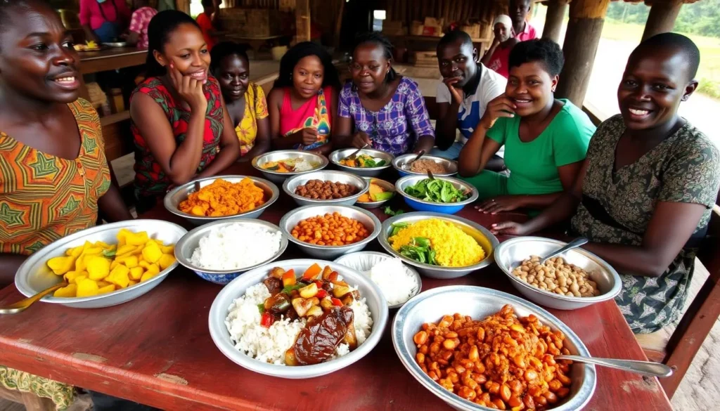 Traditional Ugandan meal being served at a local restaurant near Rwenzori Mountains Traditional Ugandan meal being served at a local restaurant near Rwenzori Mountains