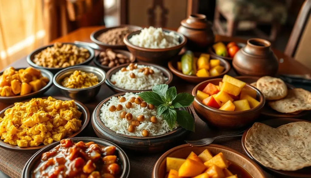 Traditional Ugandan meal with matoke, groundnut sauce, and local dishes Traditional Ugandan meal with matoke, groundnut sauce, and local dishes