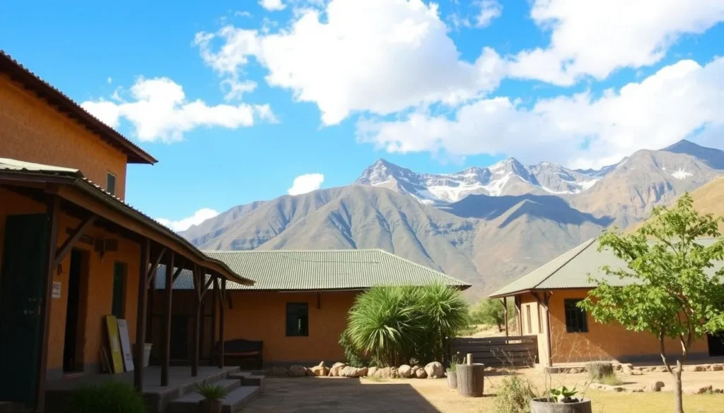 Traditional accommodation near Mount Guna Ethiopia with mountain views