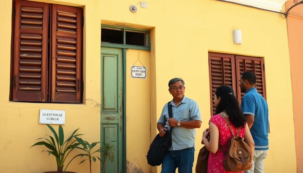 Traditional casa particular in Santo Domingo Cuba with colorful facade