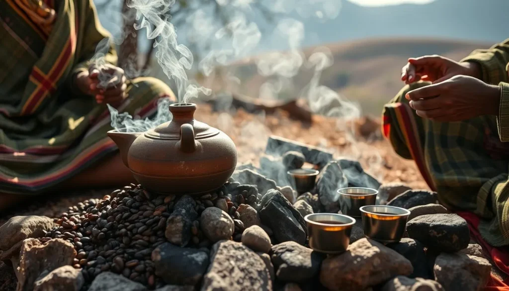 Traditional coffee ceremony being performed in a local village near Bale Mountains