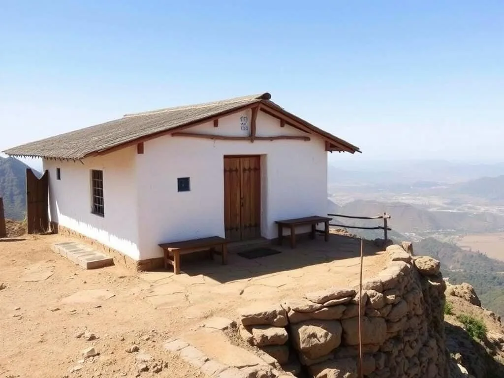 Traditional community guesthouse on Mount Abuna Yosef with stunning views of the surrounding landscape
