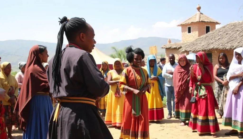 Traditional cultural celebration with locals in traditional dress near Mount Choqa