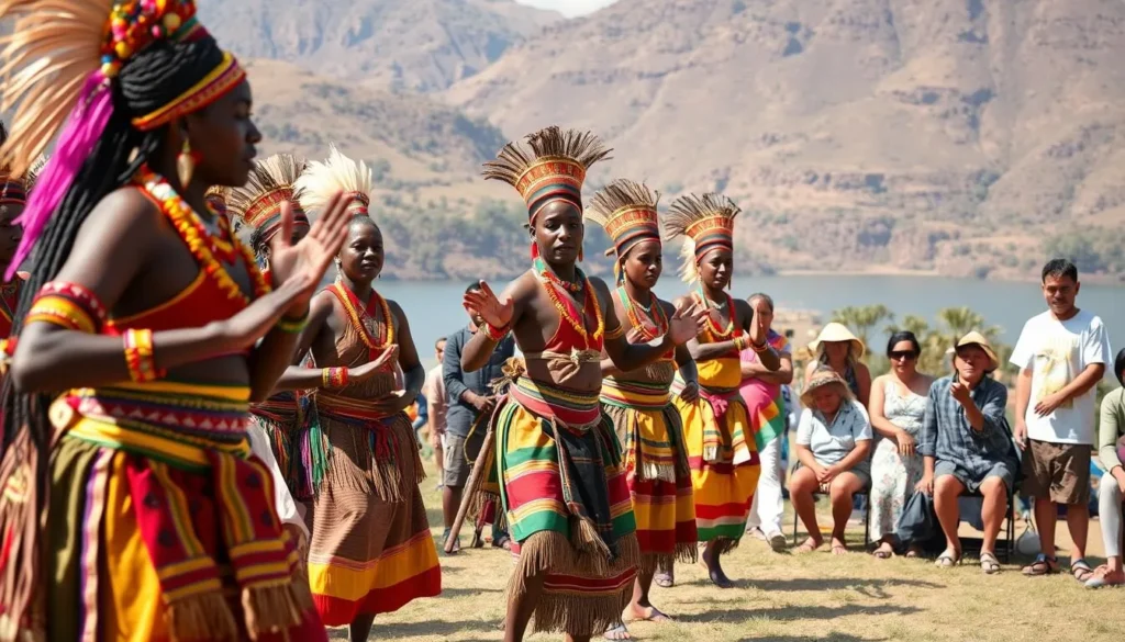 Traditional cultural performance by local Ethiopian tribes near Lake Chamo Traditional cultural performance by local Ethiopian tribes near Lake Chamo