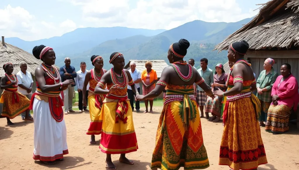 Traditional dance performance by Karamojong people near Mount Kadam