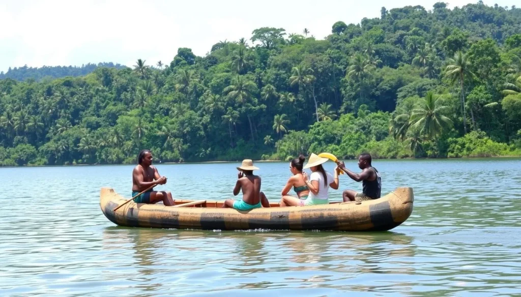 Traditional dugout canoe excursion on Lake Amuku with local guide Traditional dugout canoe excursion on Lake Amuku with local guide