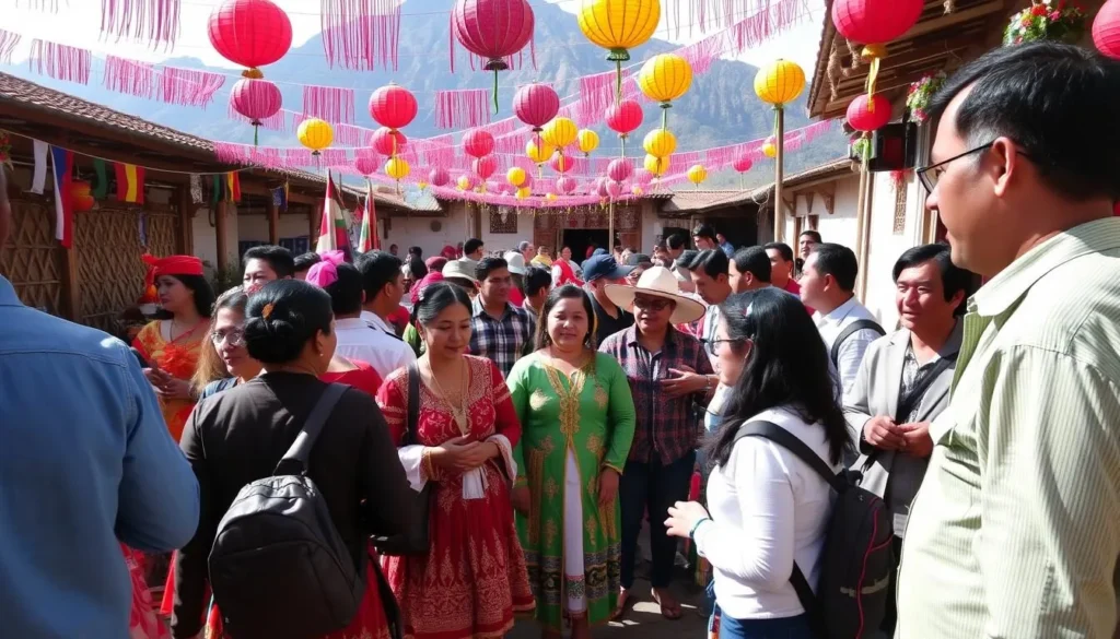Traditional festival in a village near Pico de Orizaba with colorful decorations and local celebrations