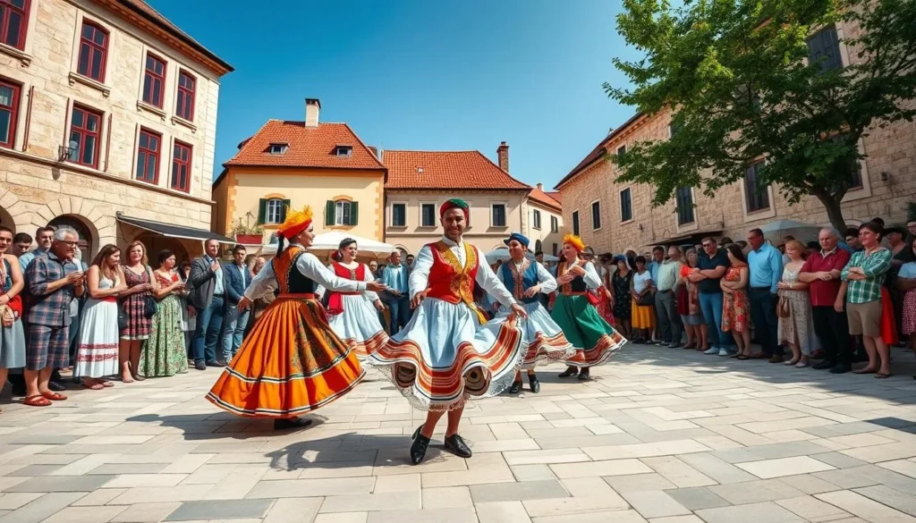 Traditional folk performance at a cultural festival in Kumroec