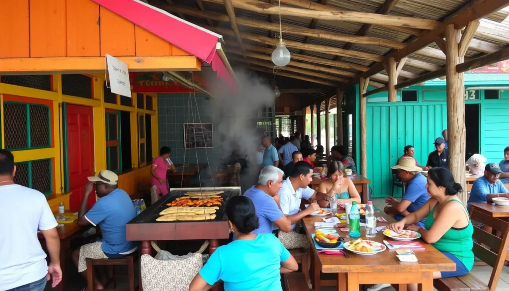 Traditional lolo barbecue restaurant in Grand Case with colorful decor