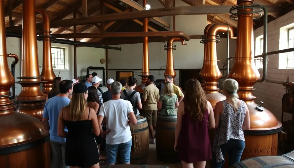 Traditional rum distillery with copper stills on Grande Terre Island