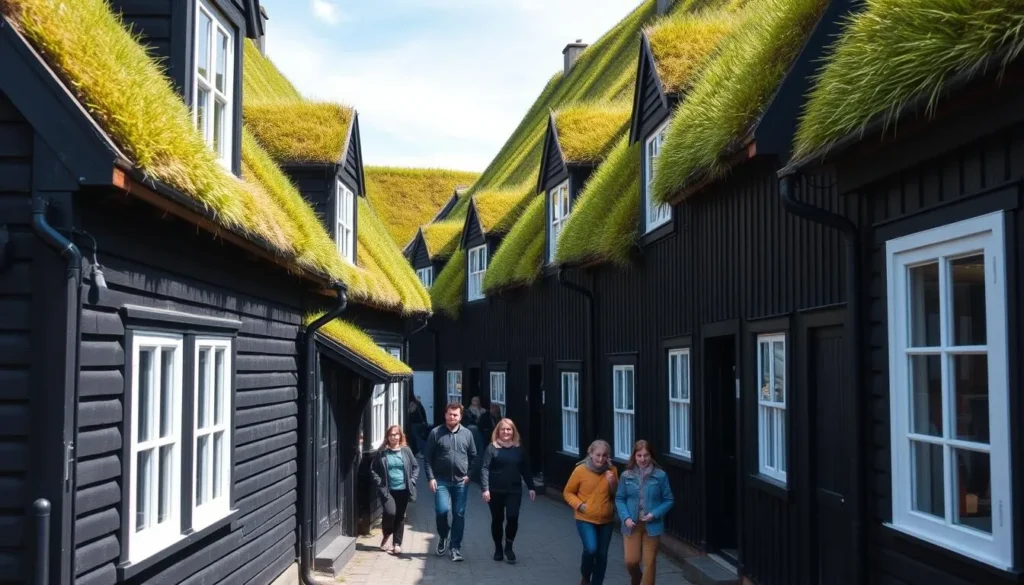 Traditional turf-roofed houses in the historic Tinganes district of Tórshavn