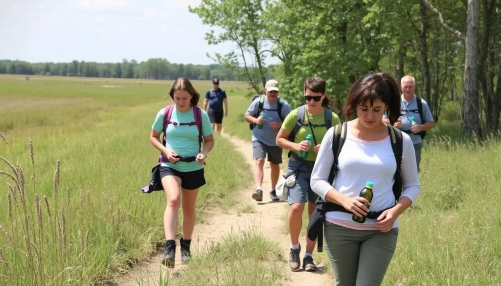 Trail markers and safety signage at Hickory Creek Barrens Nature Preserve Illinois showing proper trail etiquette Trail markers and safety signage at Hickory Creek Barrens Nature Preserve Illinois showing proper trail etiquette