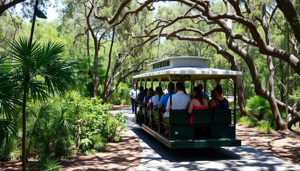 Tram service at Ichetucknee Springs State Park Florida transporting visitors between entrances
