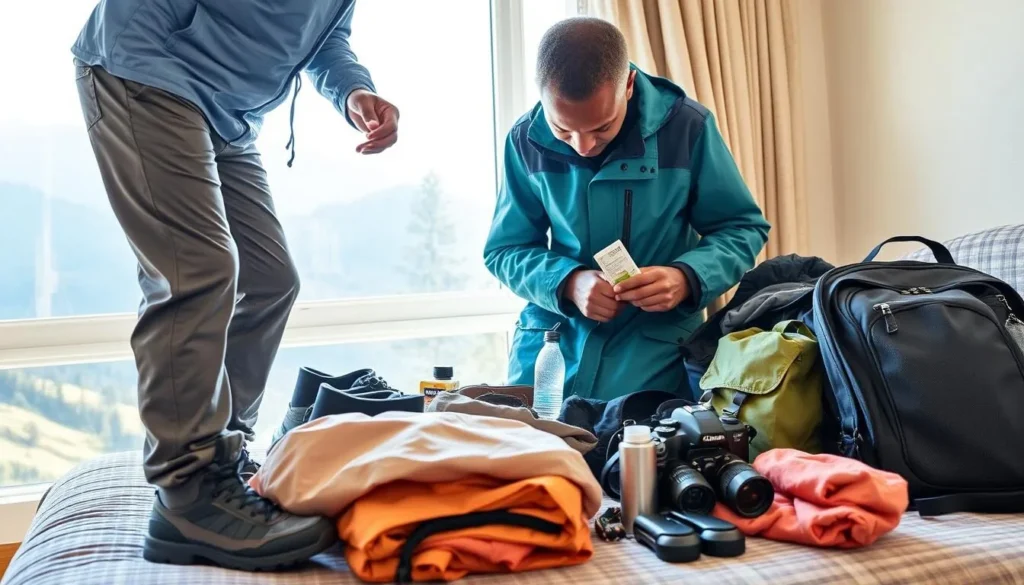 Traveler packing appropriate gear for Blue Mountains Jamaica adventure, essential preparation for Blue Mountains Jamaica things to do