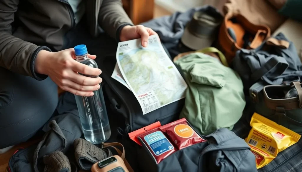 Traveler packing hiking gear for an Appalachian Mountains trip in Pennsylvania