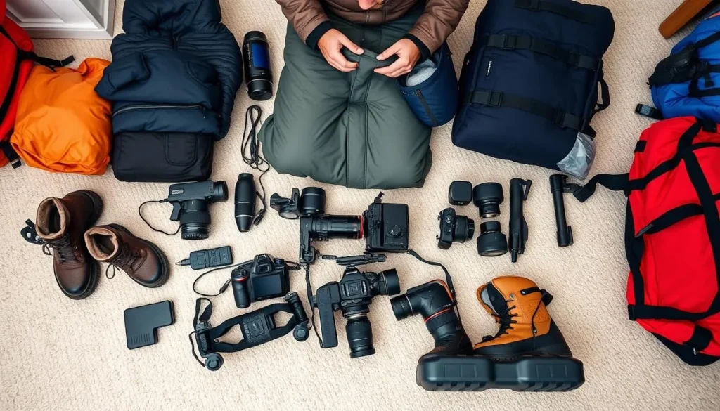 Traveler packing specialized Arctic gear and equipment