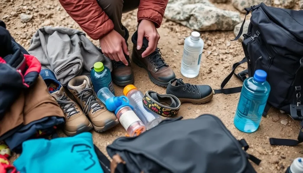 Traveler preparing equipment for Mount Guna Ethiopia trek
