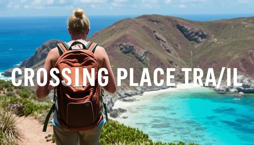 Traveler with backpack hiking along the Crossing Place Trail near Mudjin Harbour Turks & Caicos