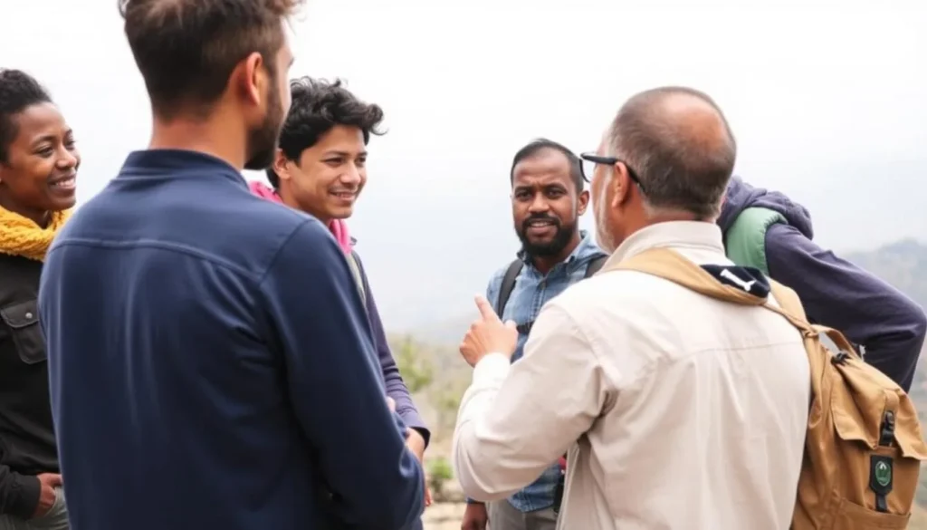 Traveler with local guide on Mount Guna Ethiopia