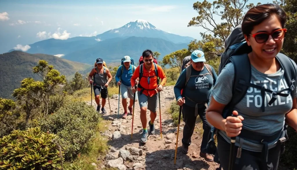 Trekkers navigating the trails on Mount Speke, Uganda