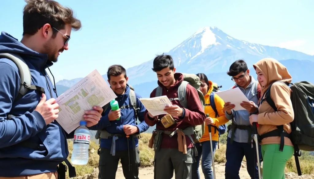 Trekkers with proper equipment preparing for Mount Kadam hike