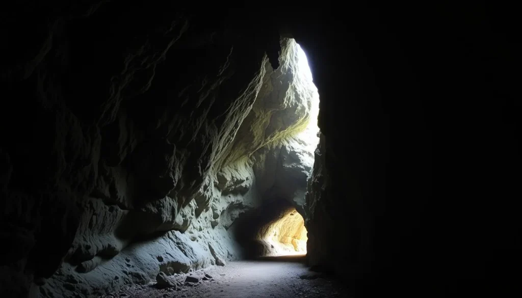 Tunnel Cave at Florida Caverns State Park showing natural rock formation with light visible at both ends Tunnel Cave at Florida Caverns State Park showing natural rock formation with light visible at both ends