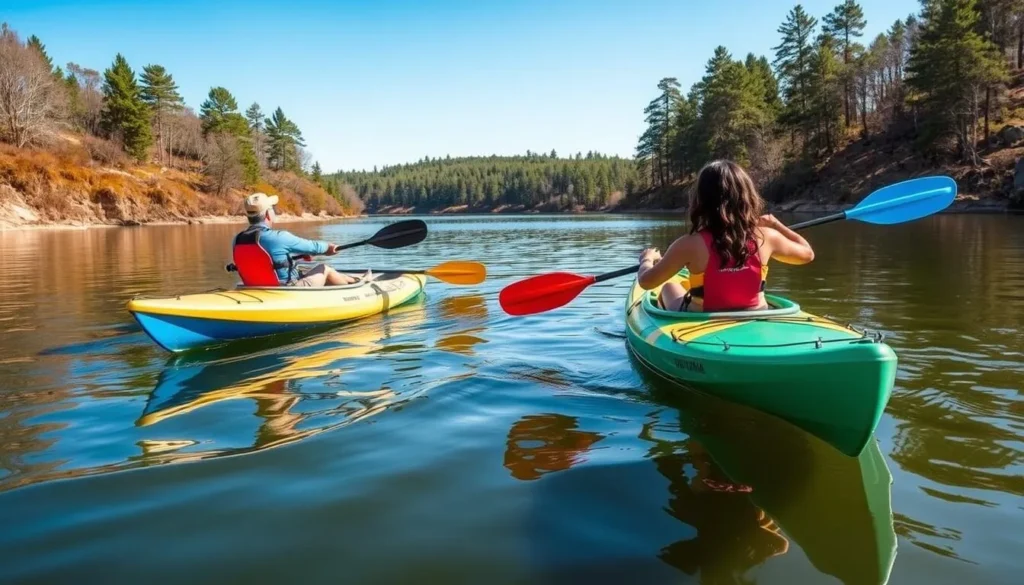 Two kayakers exploring one of Burning Star State Park's scenic lakes