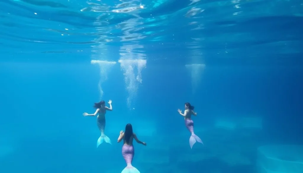 Underwater mermaid show at Weeki Wachee Springs' submerged theater Underwater mermaid show at Weeki Wachee Springs' submerged theater