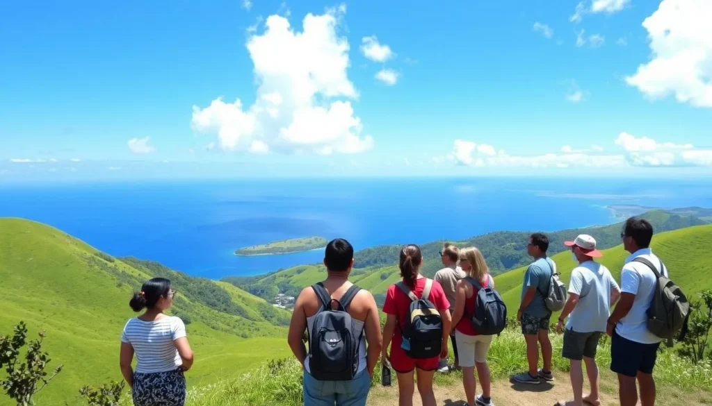 Vayang Rolling Hills in Batan Island with tourists enjoying the panoramic view Vayang Rolling Hills in Batan Island with tourists enjoying the panoramic view