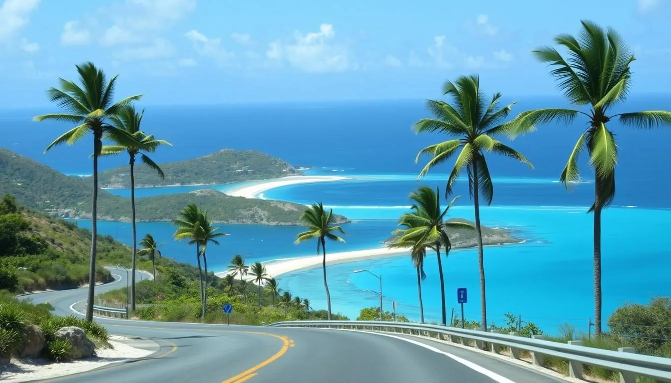 View of Grand Cul de Sac Beach St Barts from the approaching road