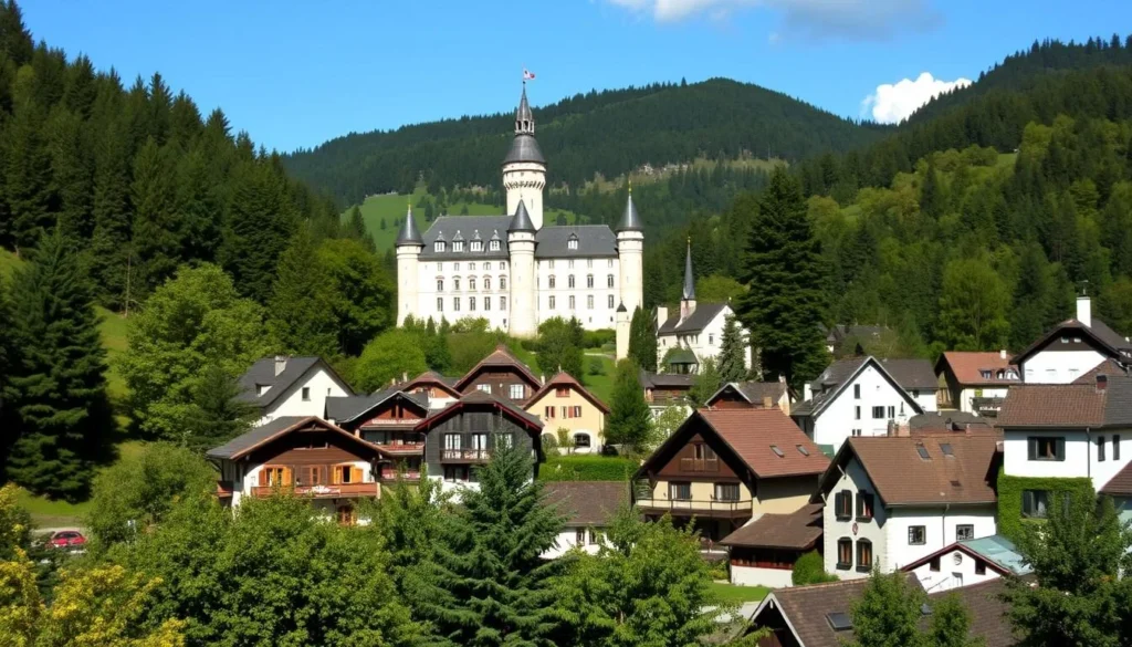 View of Hohenschwangau village with hotels and guesthouses near Neuschwanstein Castle